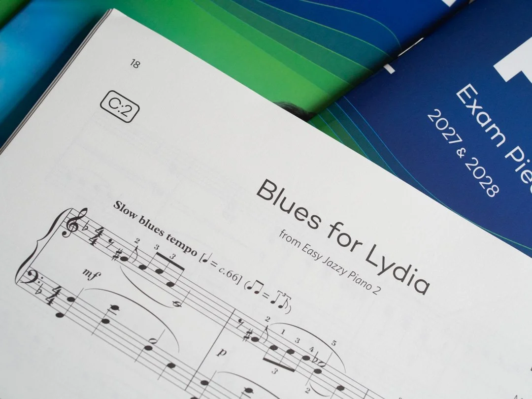 Extract from Blues for Lydia by Mike Cornick at ABRSM Grade 5 piano