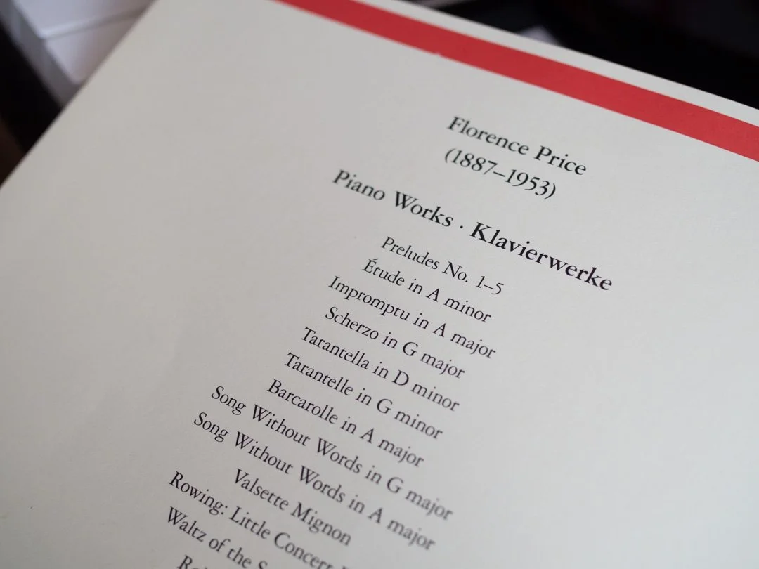 Back cover of Florence Price’s Piano Works, showing the contents of the collection