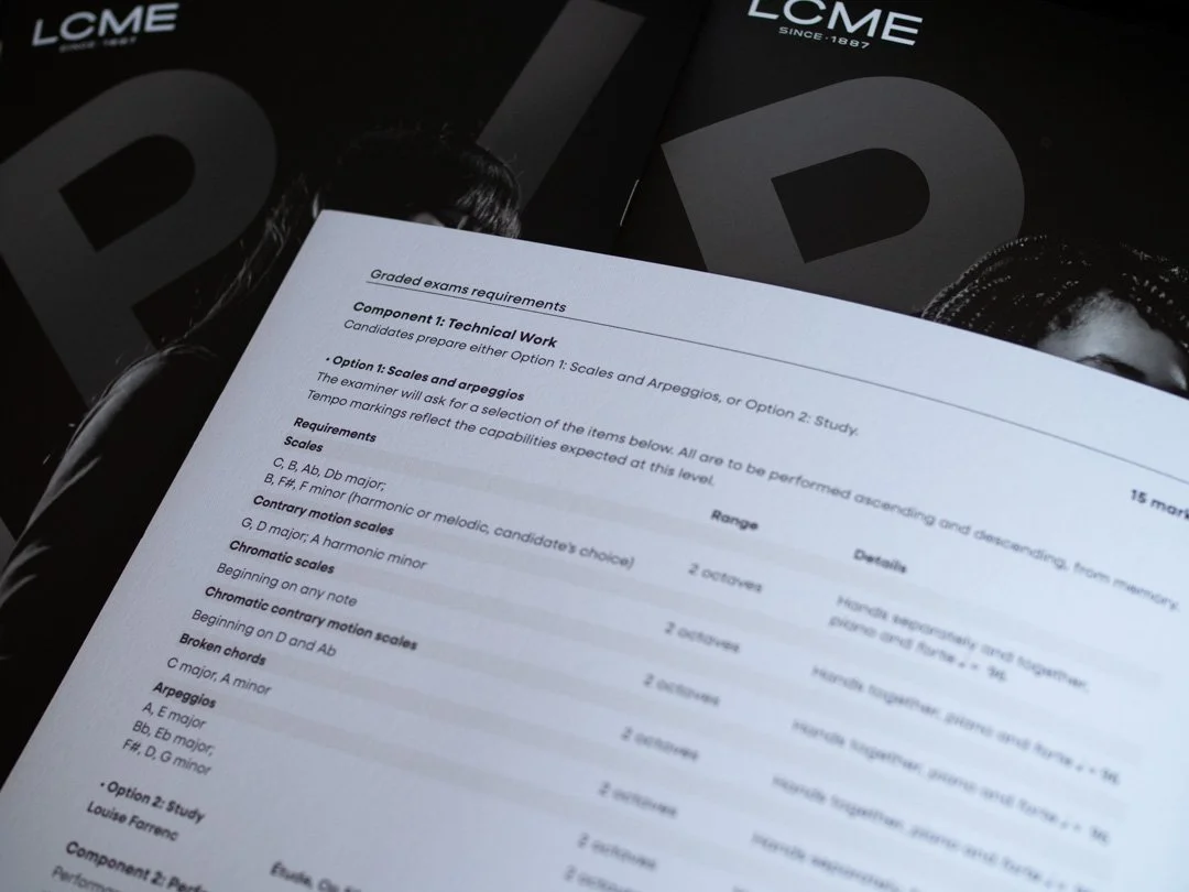 Example of scale and arpeggio requirements from the LCME Piano syllabus 2026 handbook