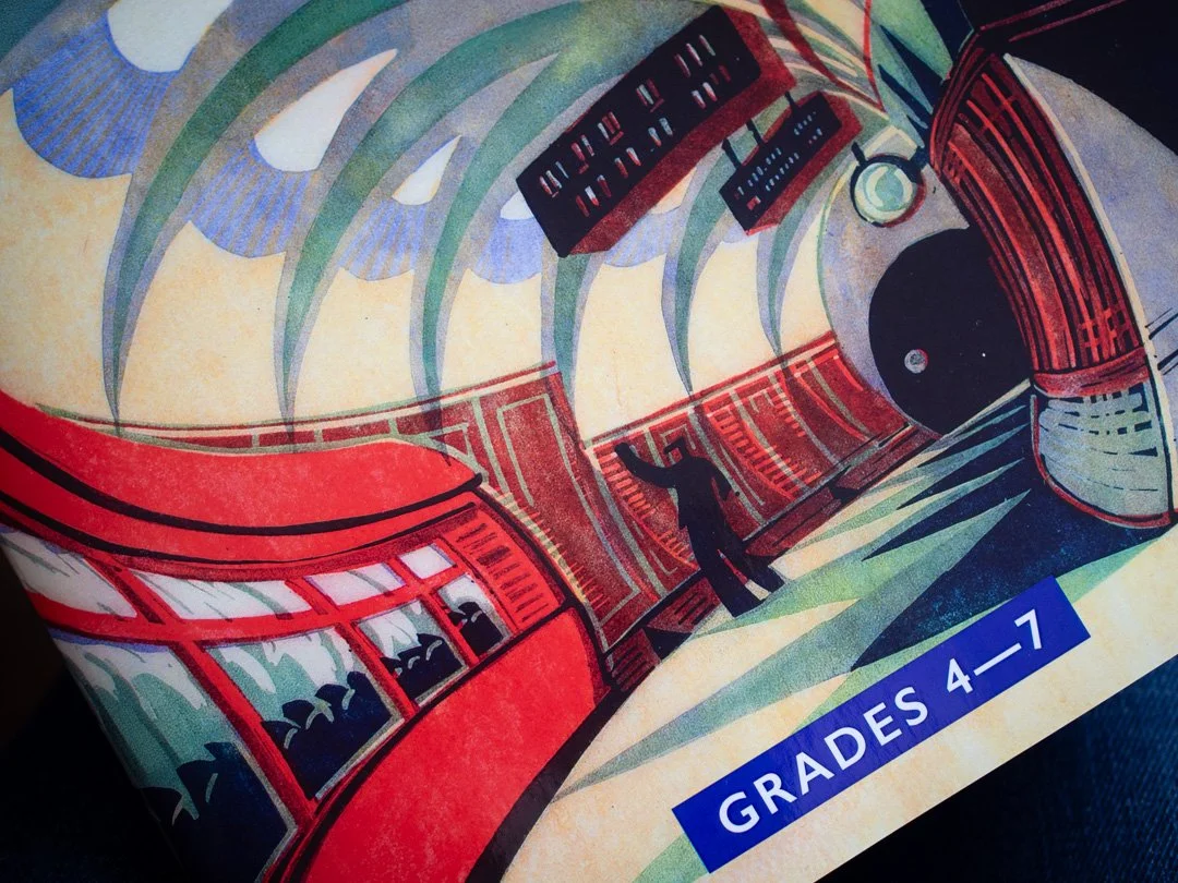 Close-up of the retro London Underground artwork on the cover of Rob Hall's Underground for Piano