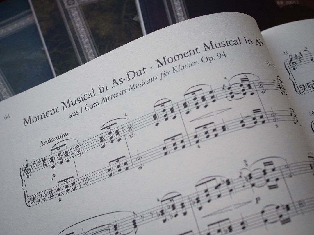 Sheet music extract of a Moment Musical in A flat by Schubert from the Edition Peters series