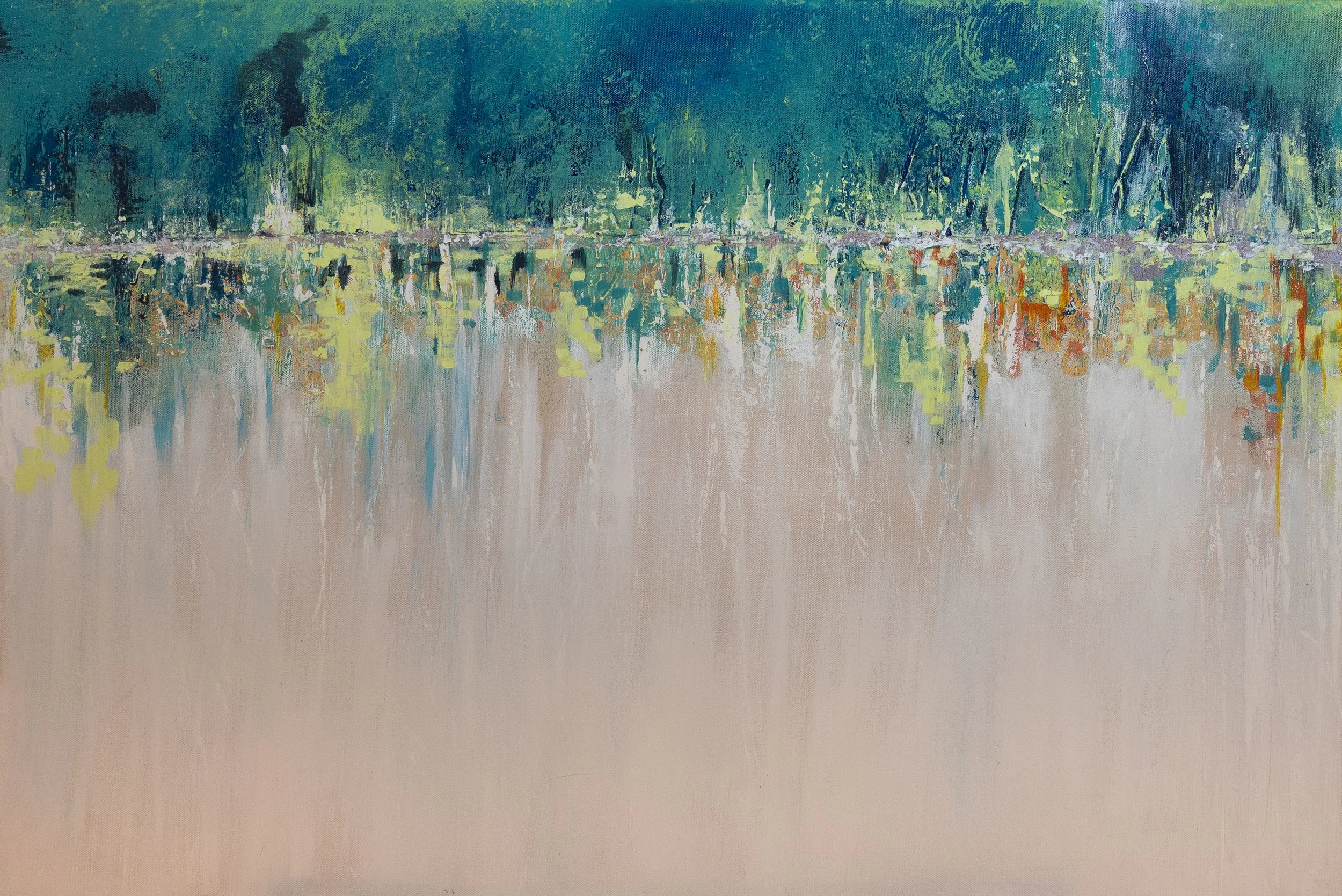 "Palynology", 38x18x1.5, Acrylic on Canvas, $1350