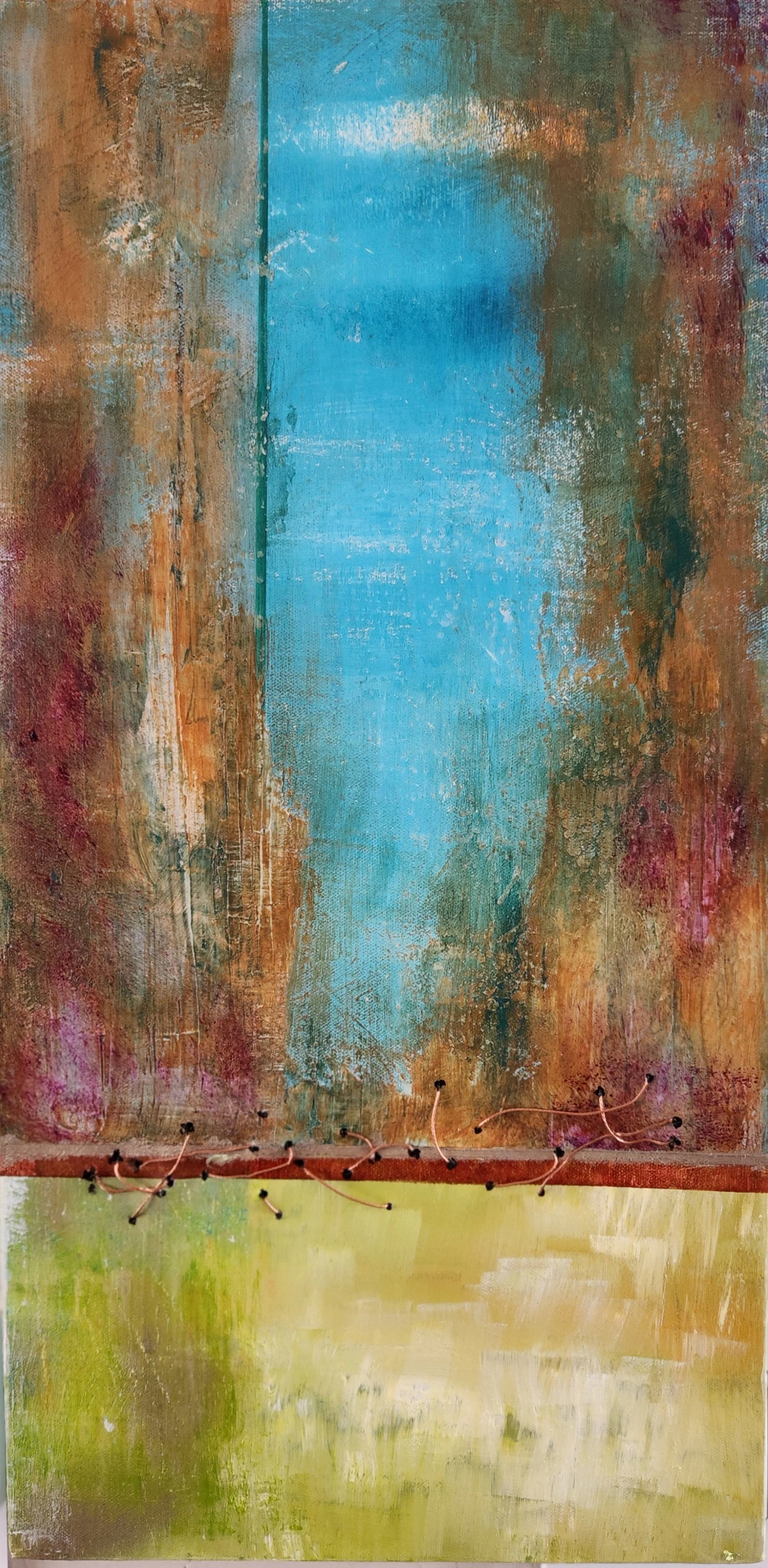 "Mardi" 12x20x1.5, Acrylic on Canvas/Copper Wire, $250