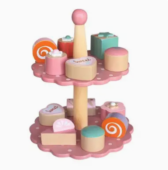 Wooden Cake Tray, Pink with 12 Cakes