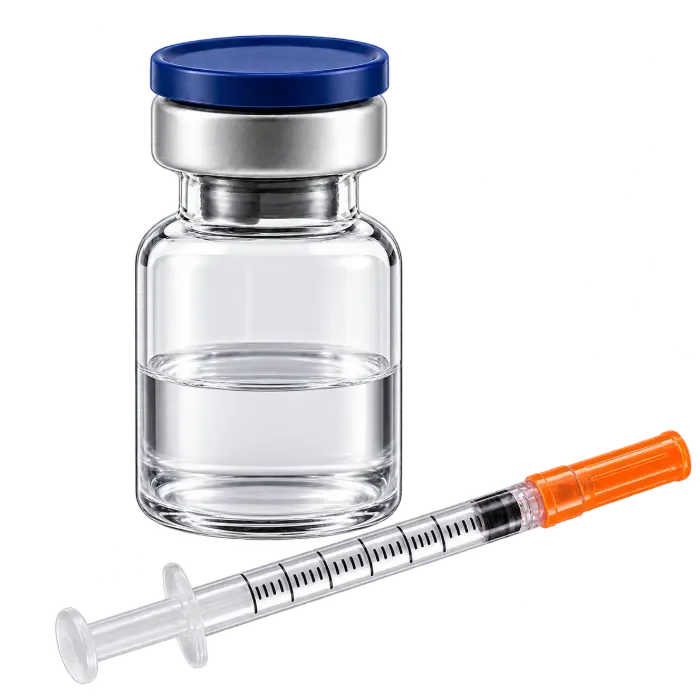 Medication vial with an injection syringe