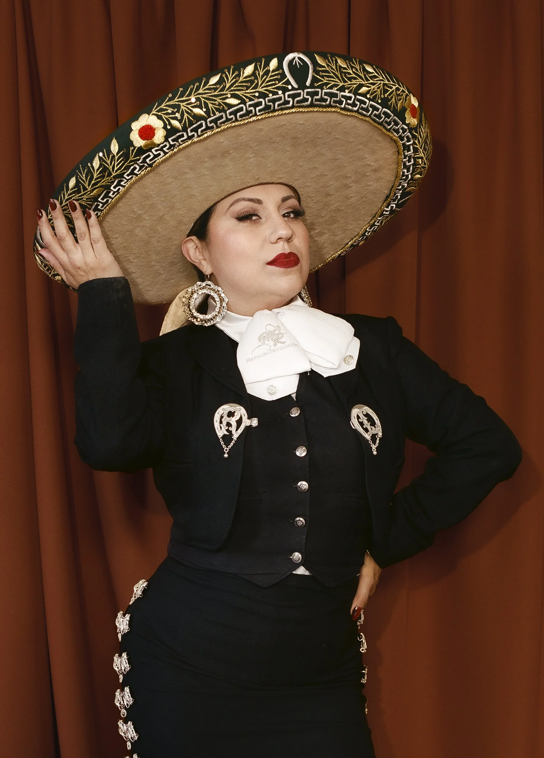 Teresita Montoya, 2026
 
27½ x 19¾ inches 
 
 
First-generation mariachi musician. Director of Folklórico Revolución and Mariachi Revolución. 