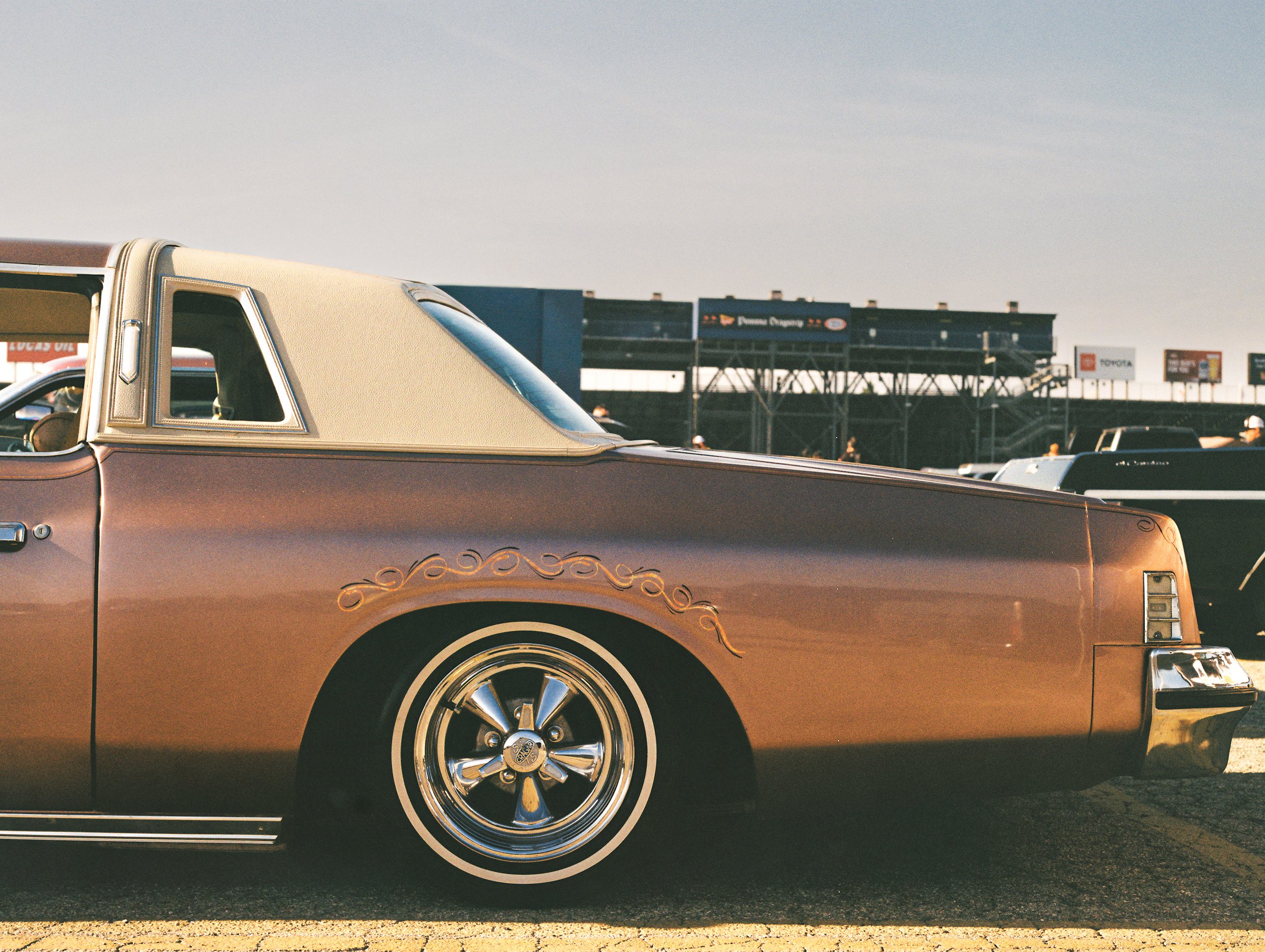  Mooneyes (2) , 2025
Medium format film
16x20 inches
 
 
Mooneyes Classic Car Show hosts a big turnout at the Pomona Fairplex, where they moved after the 2024 closure of the Irwindale Speedway. 