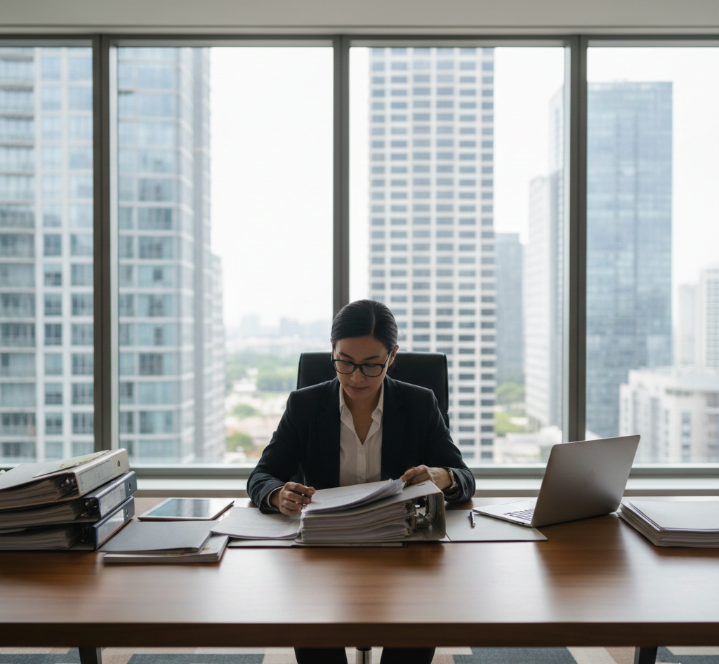 Image of a compliance officer reviewing medical records