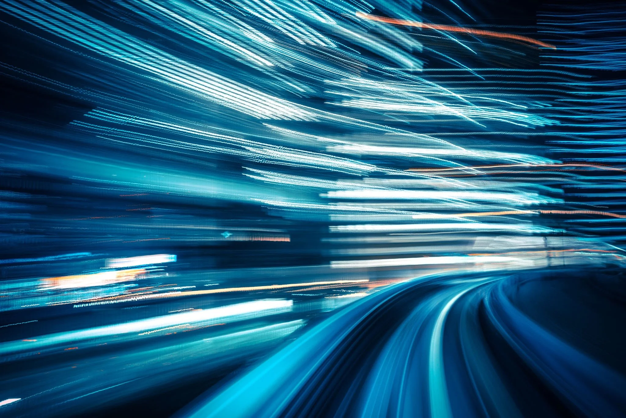 blue screen with lots of lines  in different shades of blue plus white and orange