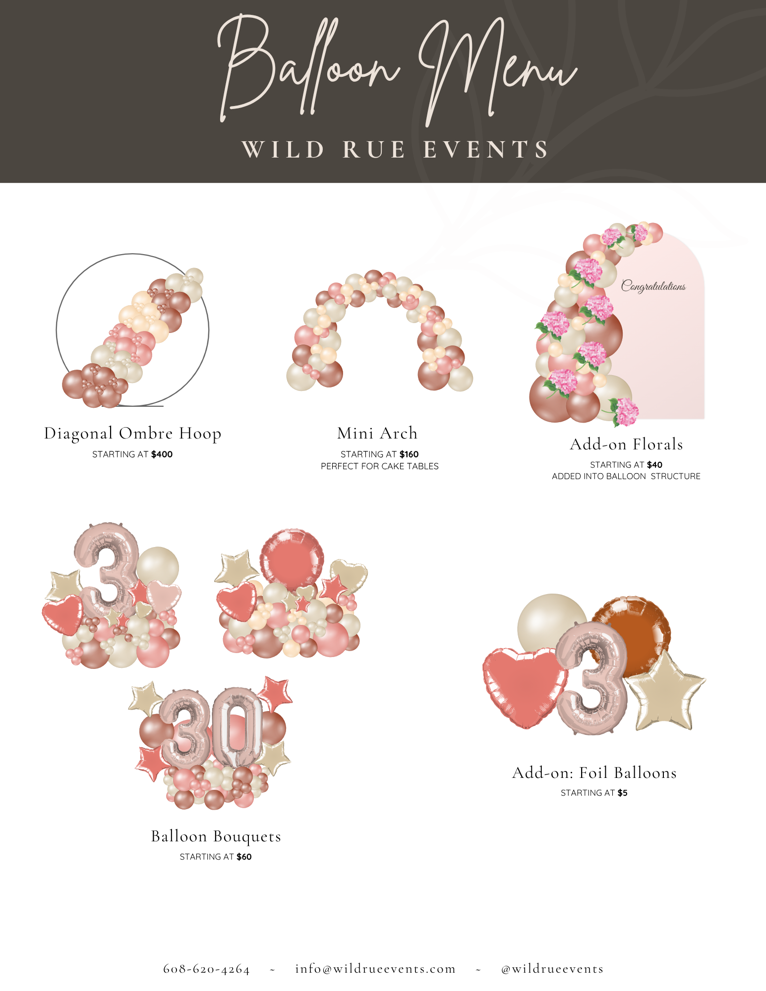 Balloon arches, backdrop, foils, bouquets, Madison WI