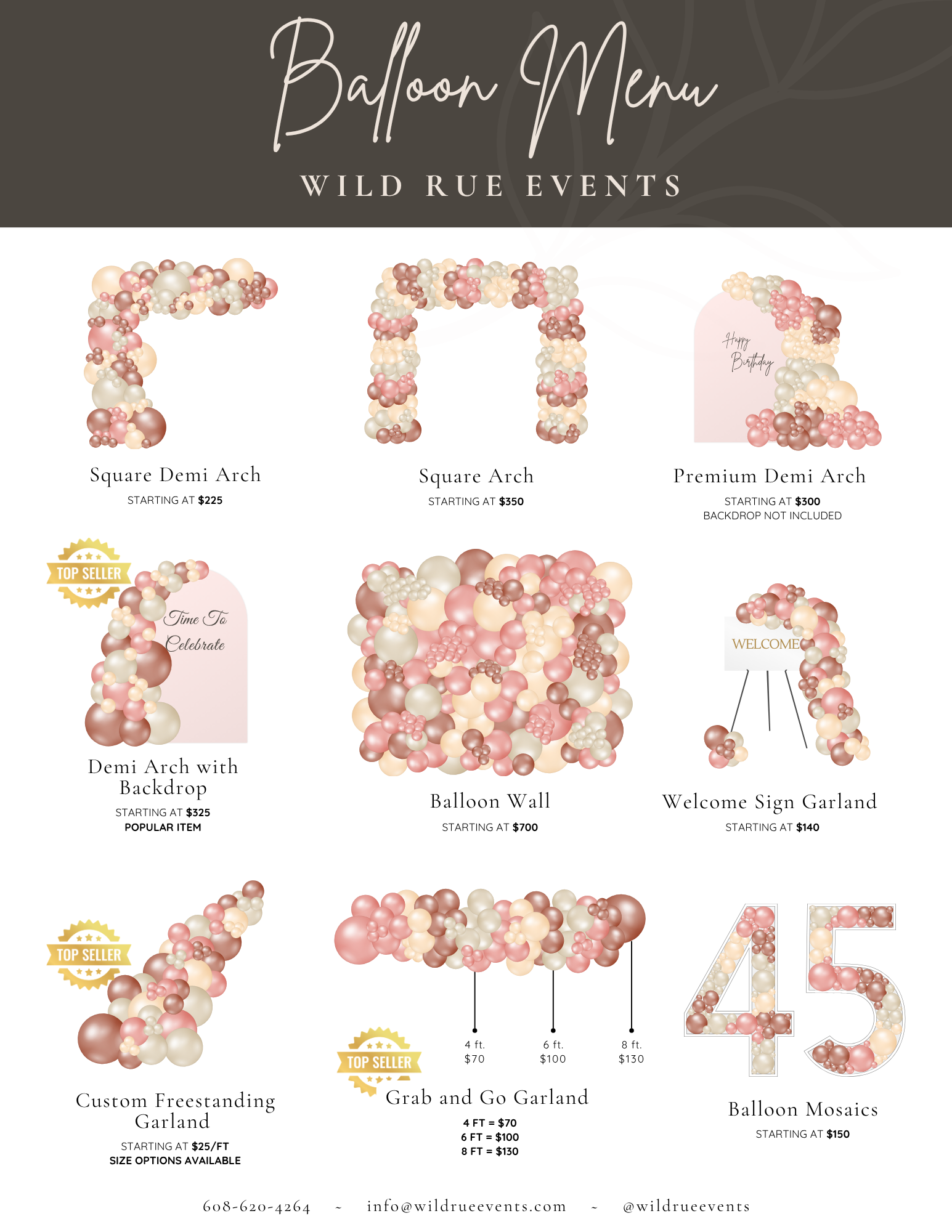 Balloon Menu Arches Garland Easel Freestanding Madison WI