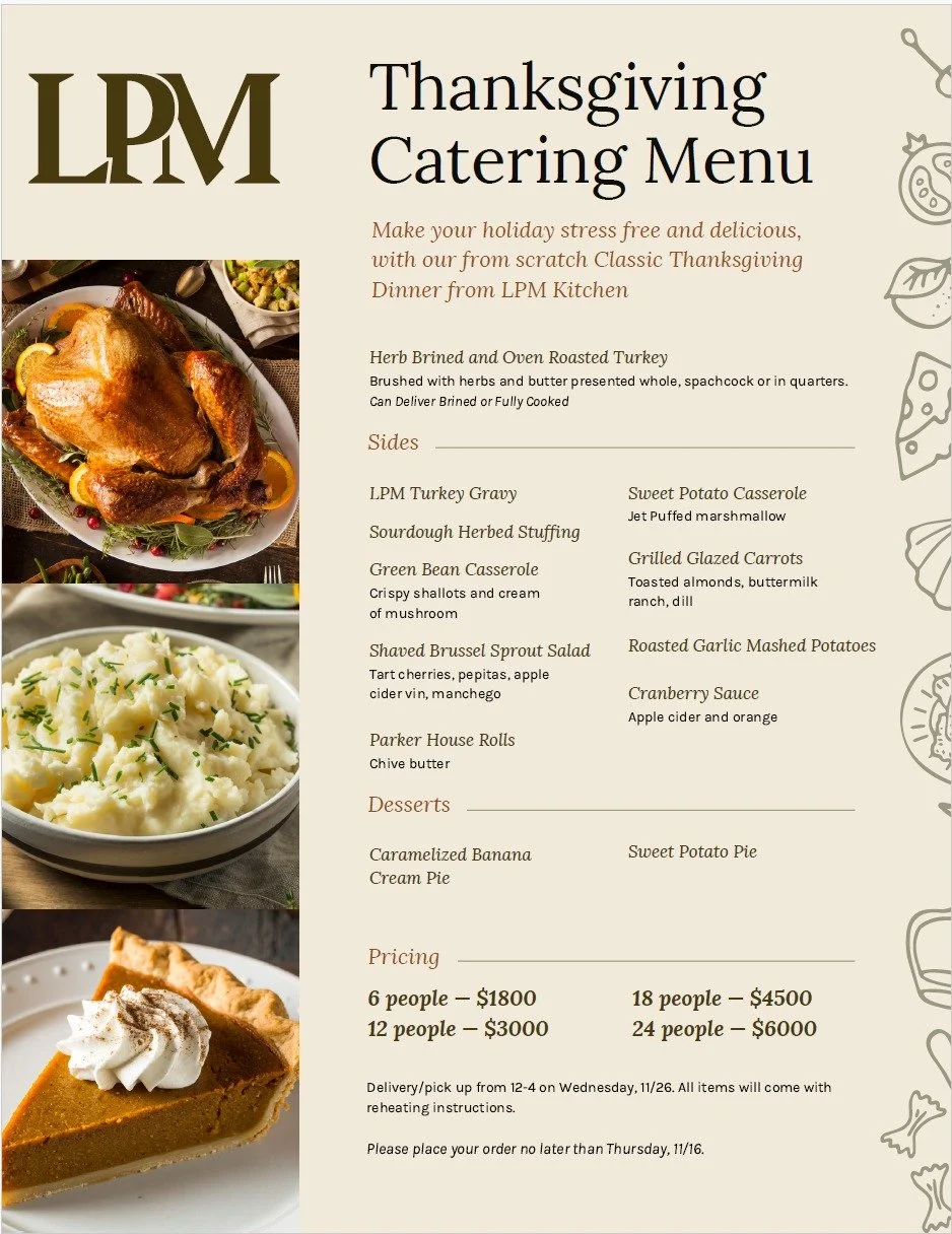 Make this Thanksgiving effortless &mdash; and unforgettable.
LPM Kitchen&rsquo;s Classic From-Scratch Thanksgiving Dinner is prepared by Michelin-trained chefs who bring restaurant-level quality right to your table.

📦 Delivered fresh on Wednesday, 