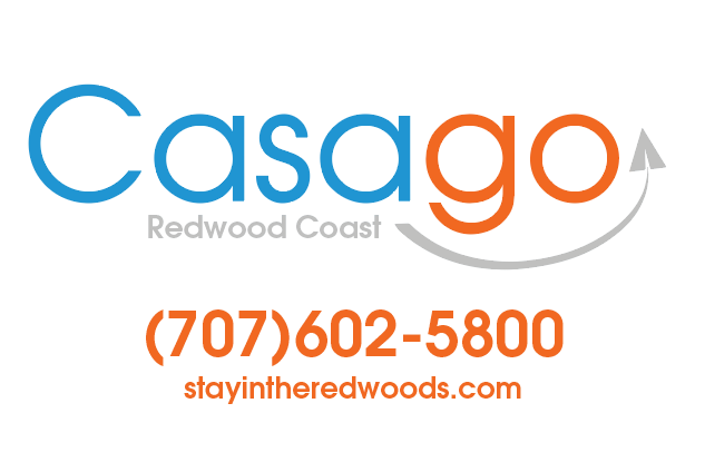 Logo for Casago Redwood Coast including the phone number 707-602-5800 and website stayintheredwoods.com.