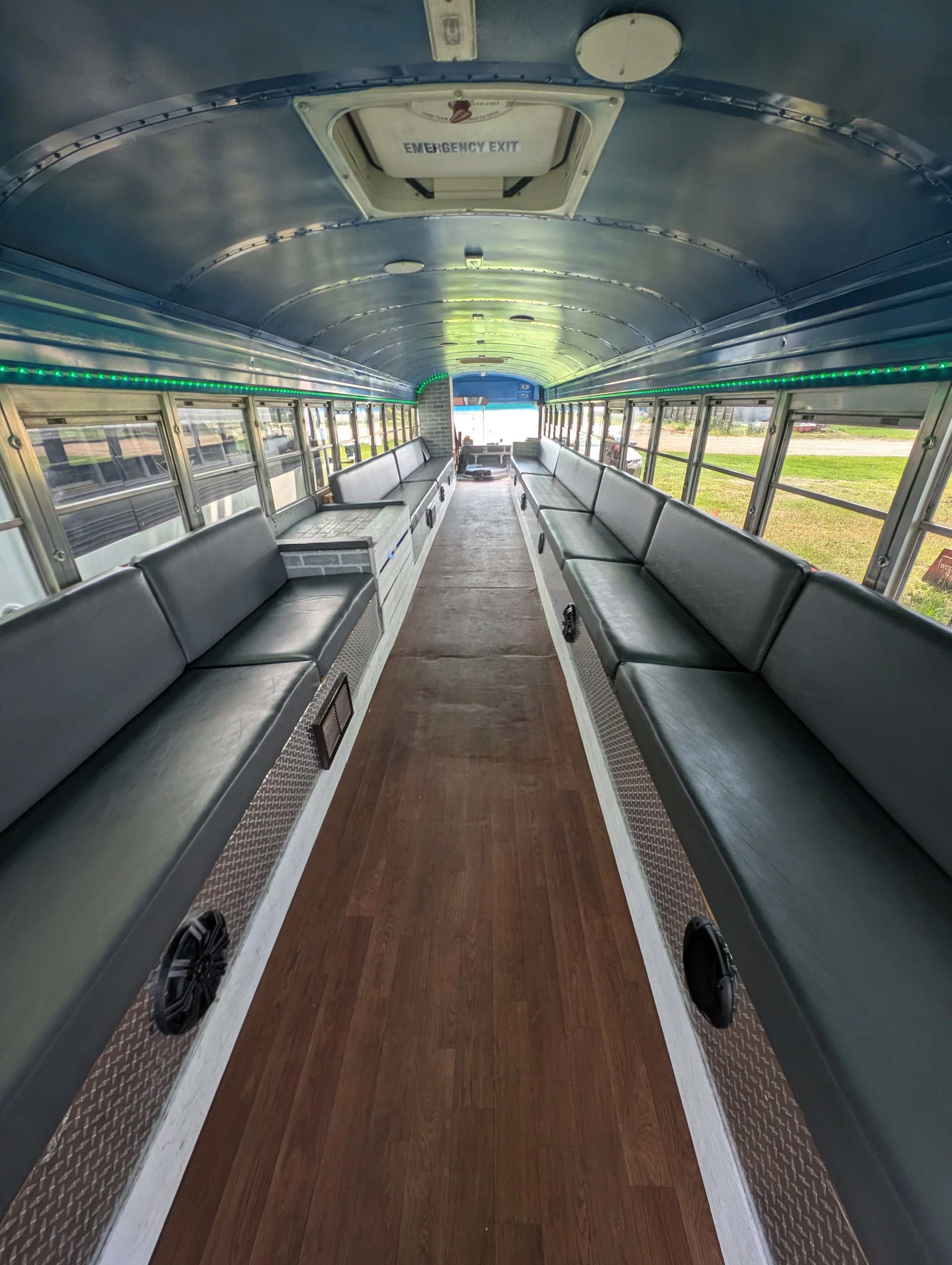 interior of grey party bus
