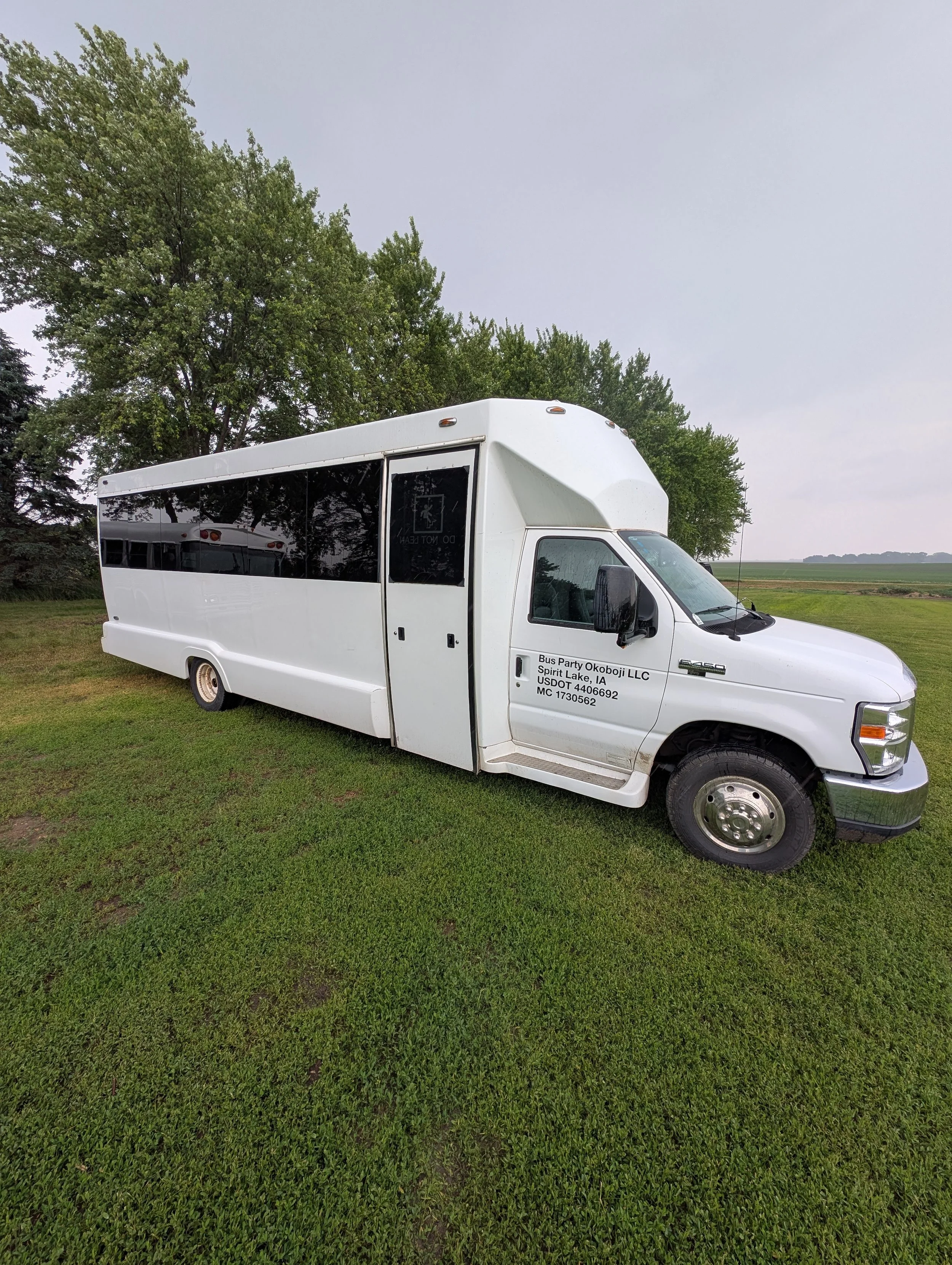 Exterior of White Limo Bus