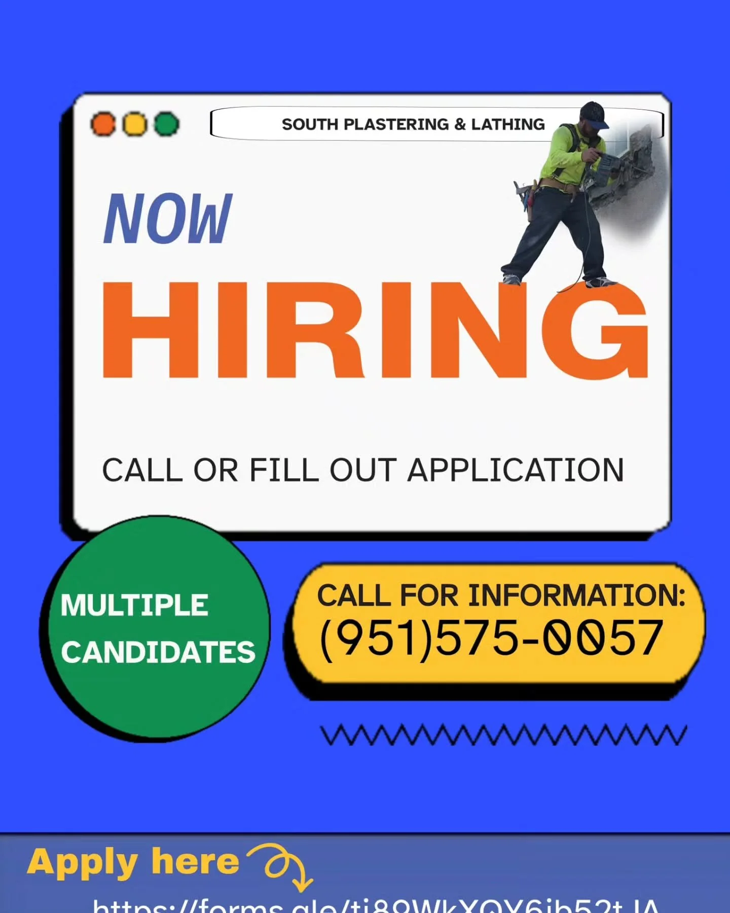 Join our team!
👷🏻&zwj;♀️HIRING!!👷🏻&zwj;♂️
Call or follow link in Bio to apply online!

&Uacute;nete a nuestro equipo!
👷🏻&zwj;♂️CONTRATANDO!!👷🏻&zwj;♀️
Llam&eacute; o siga el link en la biograf&iacute;a para completar su aplicaci&oacute;n!
Con 