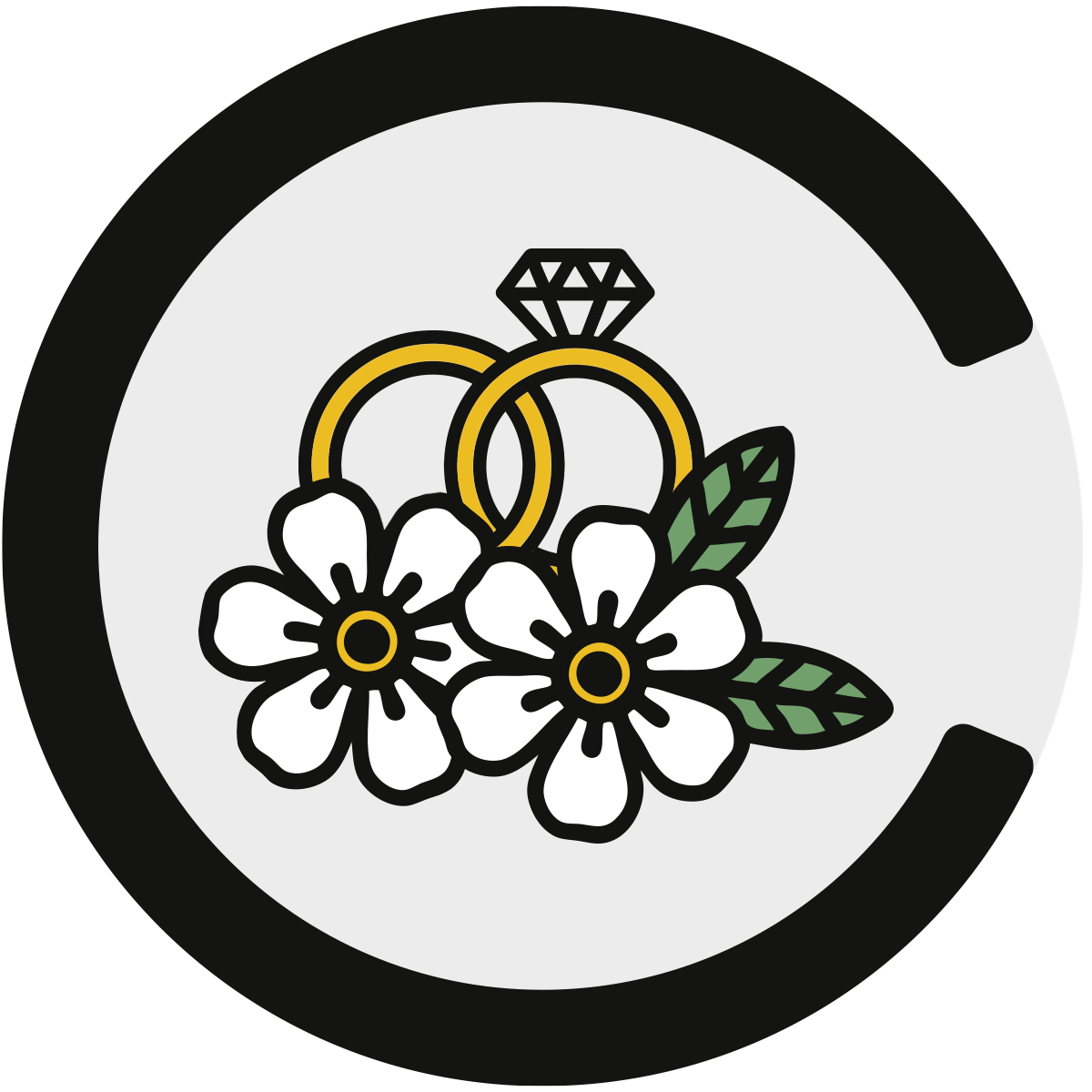 Premarital Intesive Logo (White flowers in front of wedding rings)