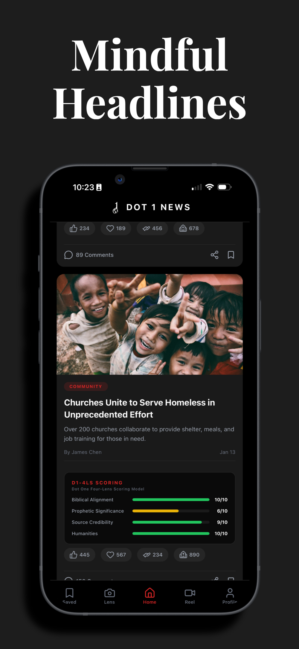 Dot 1 News app, lens scoring view