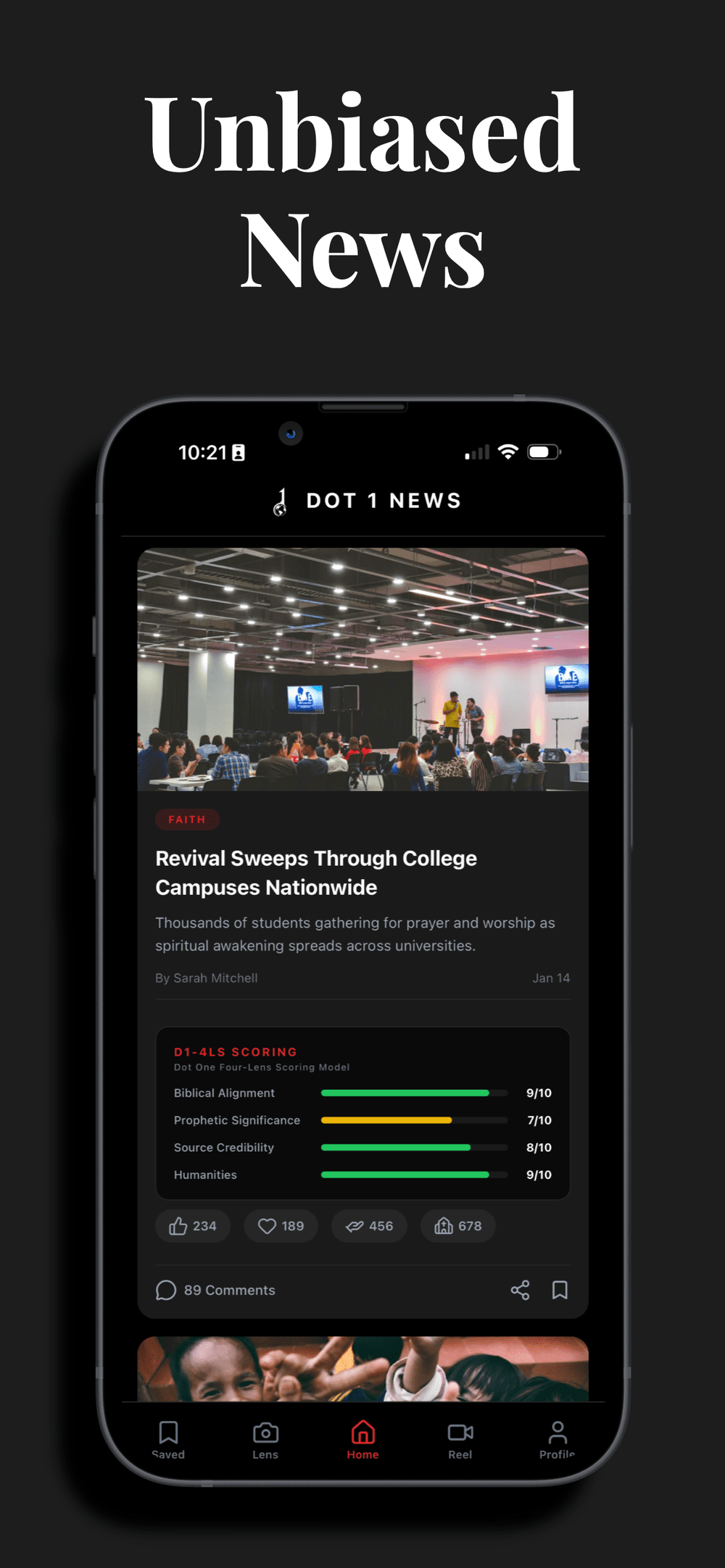Dot 1 News app, featured articles screen