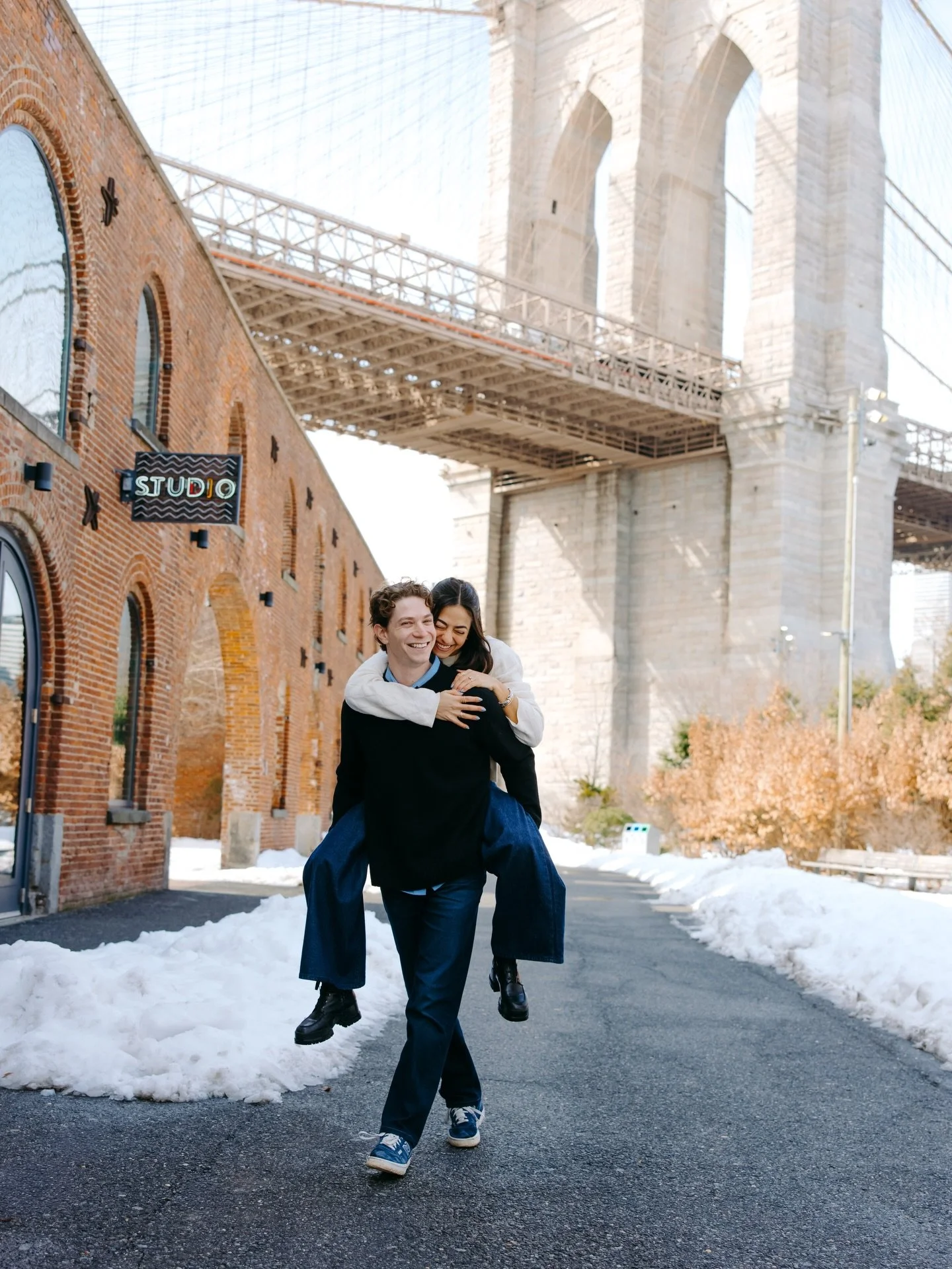 Walking out of winter and straight into the sunshine 🌤️ #dumbobk #bkphotographer #nycengagementphotographer