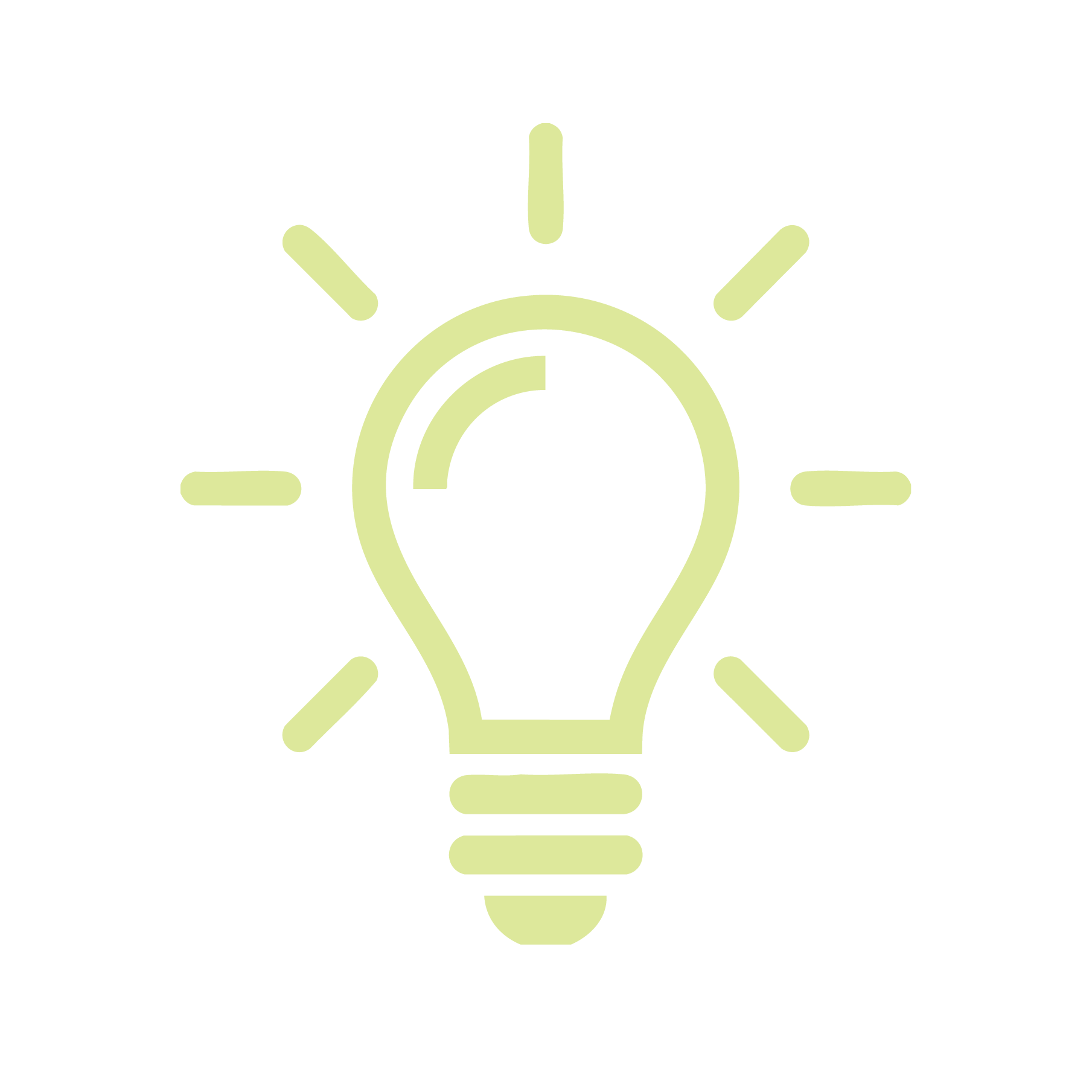 Outline of a lightbulb with lines radiating outward, symbolizing ideas or innovation, set against a light background.