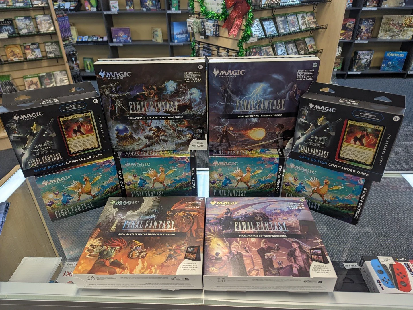 Available FRIDAY 12-5 -- New Final Fantasy trading card sets! We've got four new Scene Packs, Chocobo Bundles (English as well as 2 Japanese versions) and a new Commander Deck!

Come grab yours to add to your collection!

#FinalFantasy #MagicTheGathe