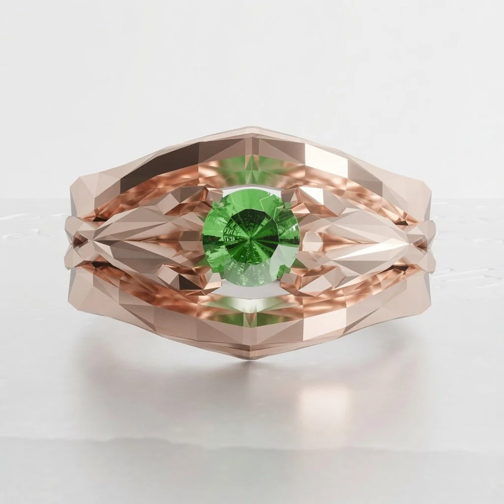 De Geo Collection "All-Seeing" Lab Emerald & 18k Rose Gold Solitaire Ring Limited Edition