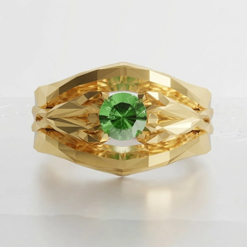 De Geo Collection "All-Seeing" Lab Emerald & 18k Gold Solitaire Ring Limited Edition