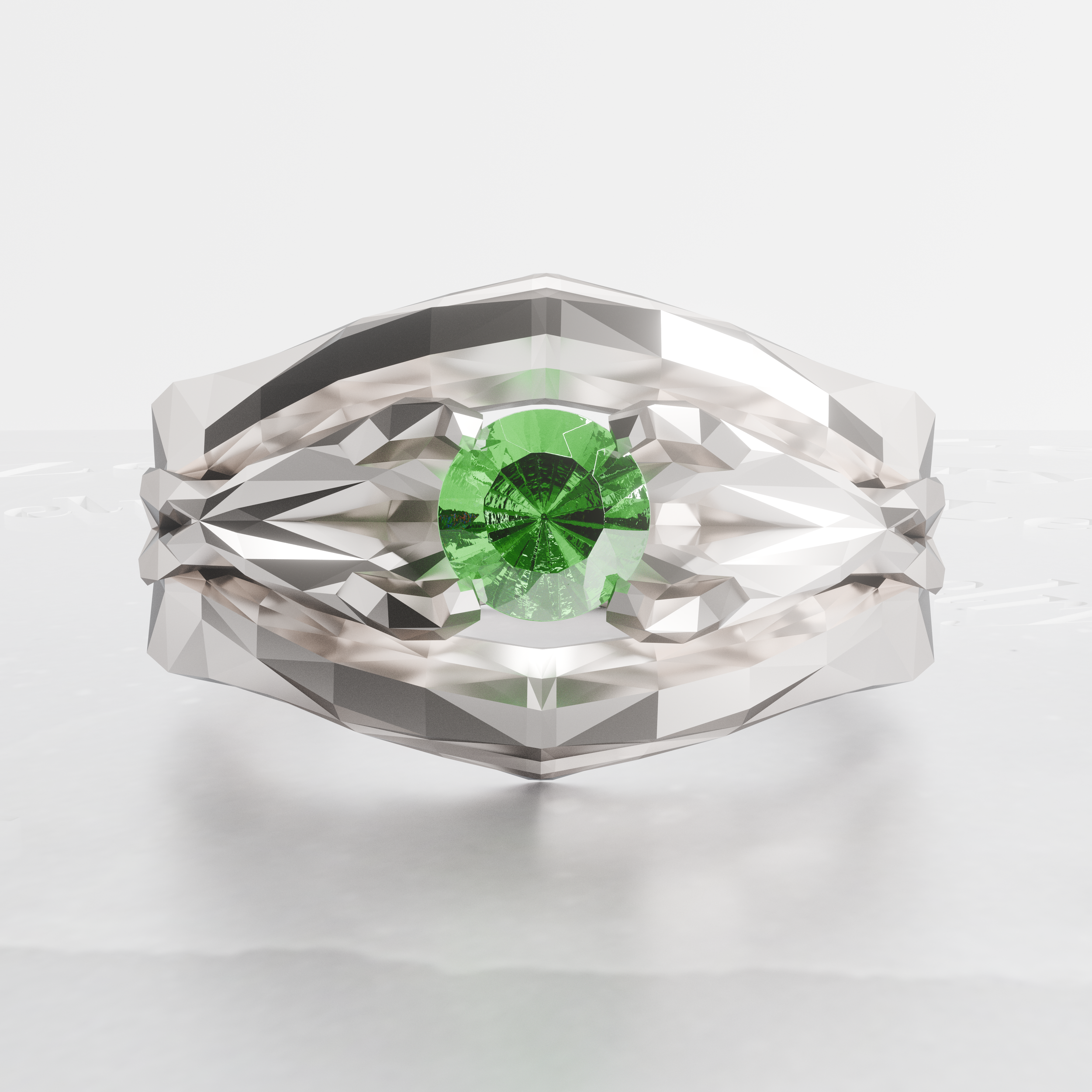 De Geo Collection "All-Seeing" Lab Emerald & Platinum Solitaire Ring Limited Edition