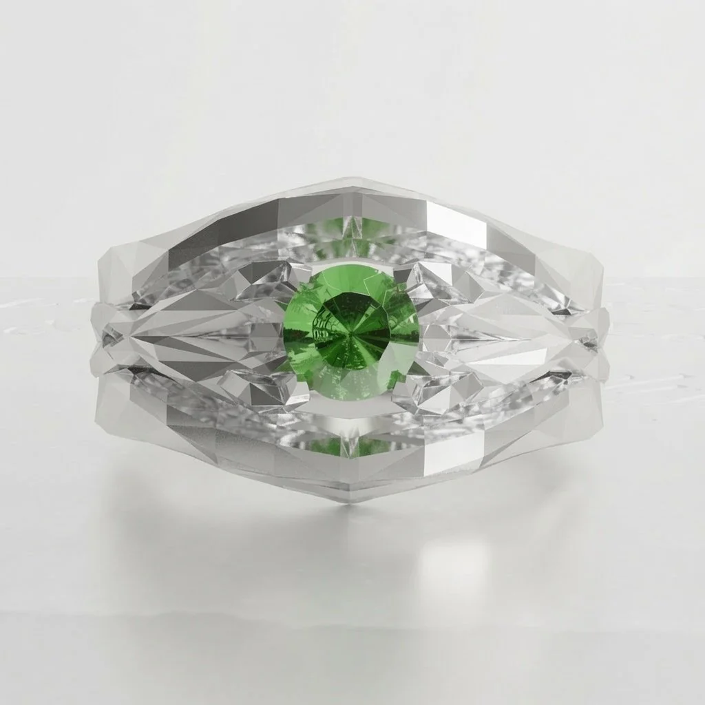 De Geo Collection "All-Seeing" Lab Emerald & Sterling Silver Solitaire Ring Limited Edition