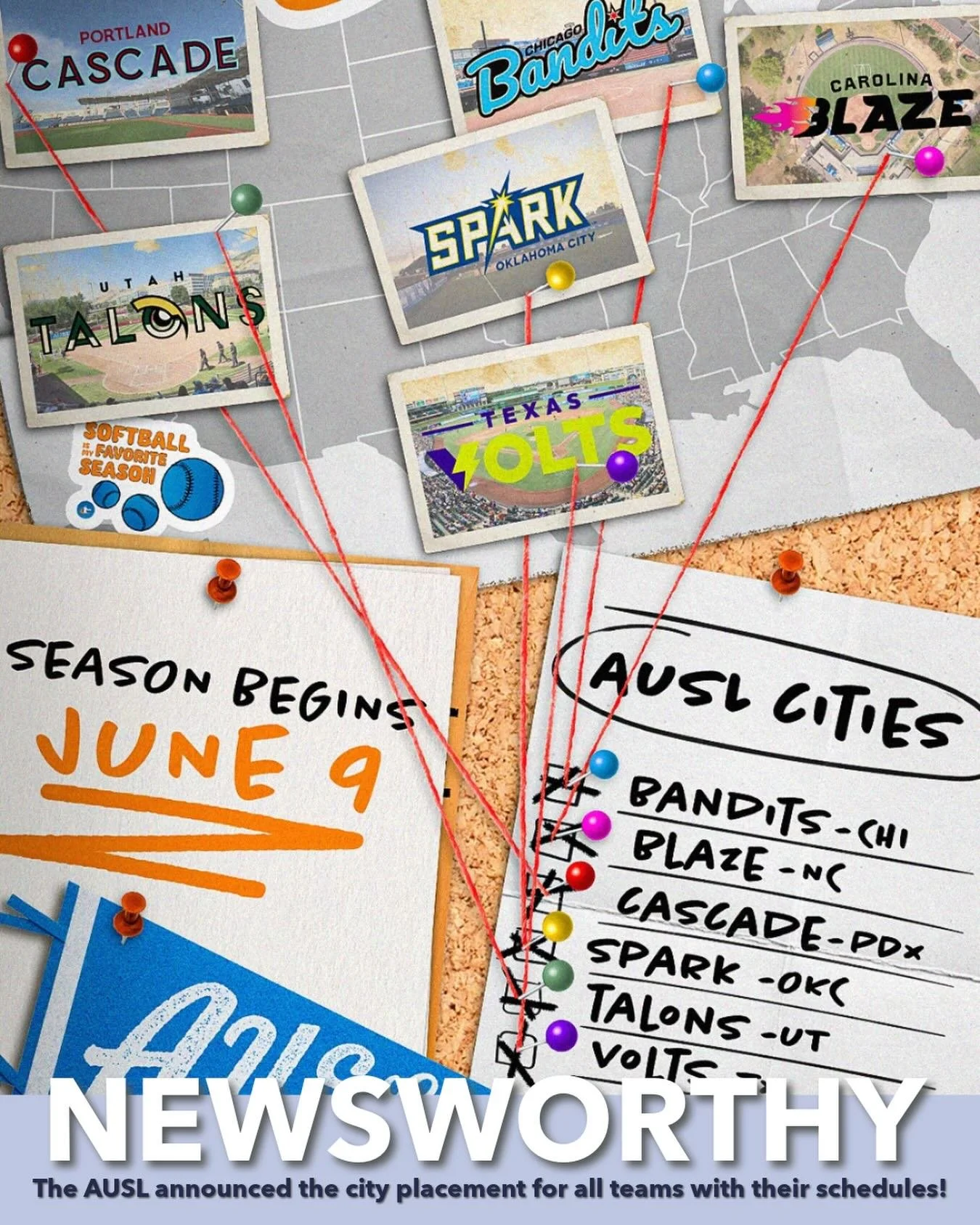 📣 AUSL City &amp; Stadium Reveals &mdash; 2026 Season
The future of pro softball is here, and it&rsquo;s officially nationwide.

🔥 Carolina Blaze
📍 Durham, NC &mdash; Duke University Softball Stadium 

🌆 Chicago Bandits
📍 Rosemont, IL &mdash; Th