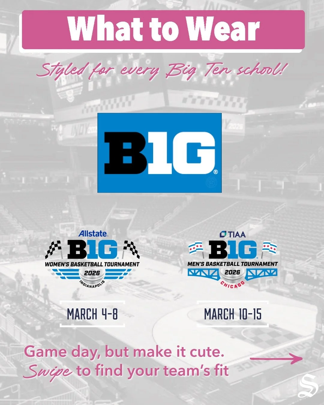 What to Wear: Big Ten Tournament Edition 🏀
Courtside-inspired looks for every Big Ten team&mdash;because game day style matters.

📍 Women&rsquo;s Tournament: March 4-8 &bull; Indianapolis
📍 Men&rsquo;s Tournament: March 10-15 &bull; Chicago

#BigT