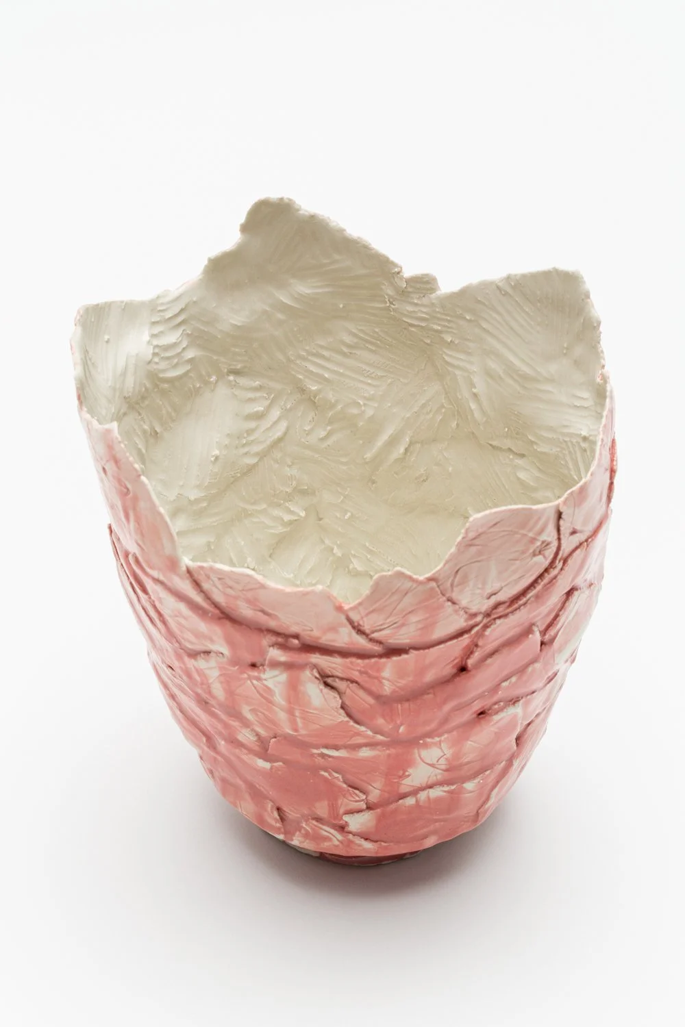 Pink Handmade Ceramic Vase with Cream-colored Inner Surface.