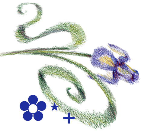 A drawing of a green and purple flower