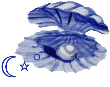 A blue and white painted shell.
