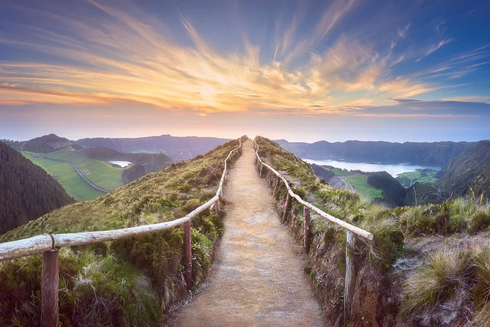 A mountain path toward the horizon