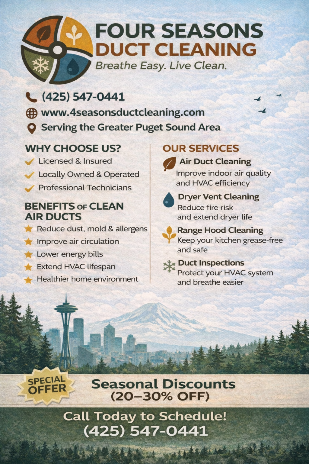 Four Season Promotion Flyer Including Services and benefits of service