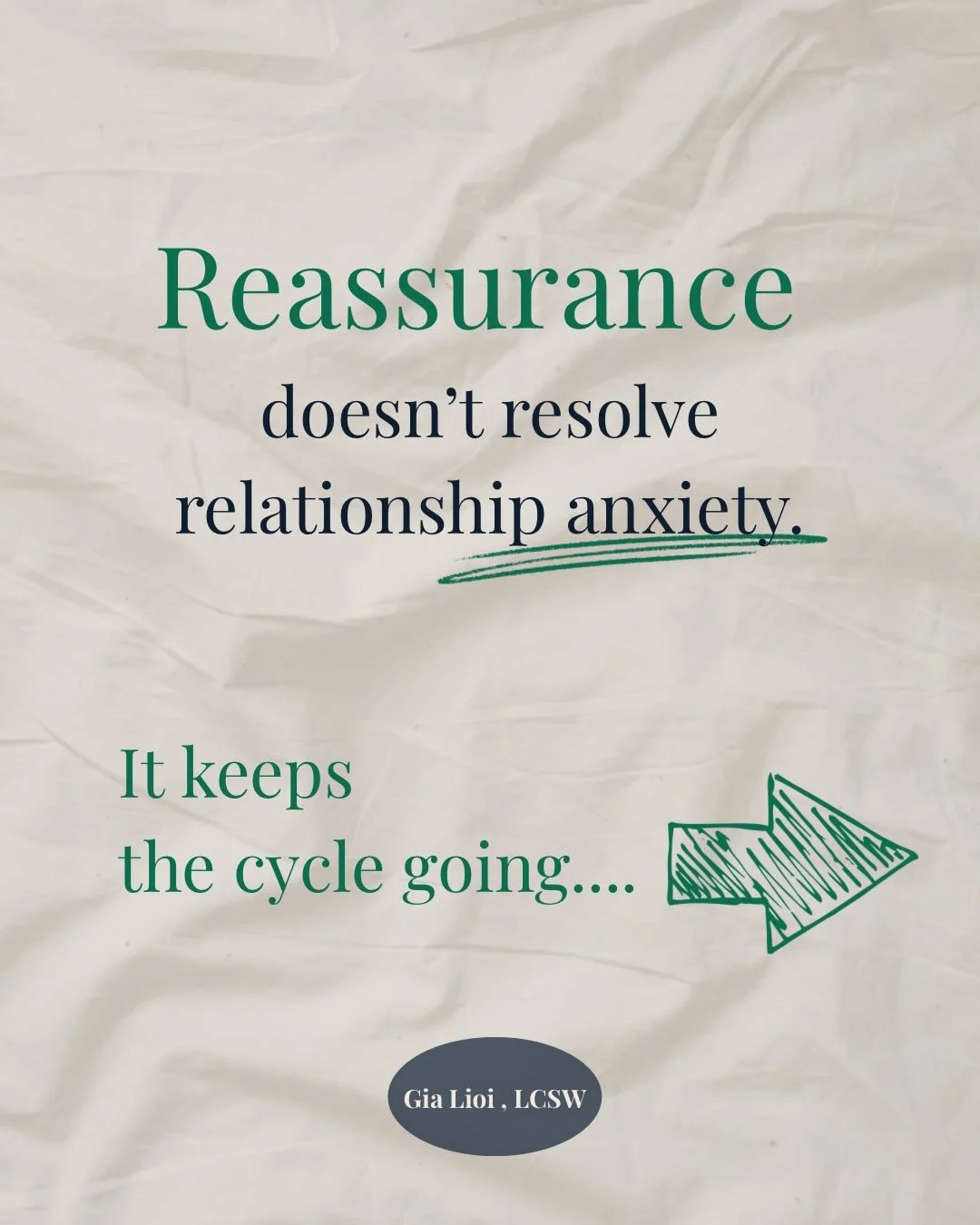 This dynamic shows up in so many relationships. One person reaches for reassurance to feel OK. The other gives it, hoping it will finally land. And for the moment it does. And then the feeling comes back. Not because either person is doing something 