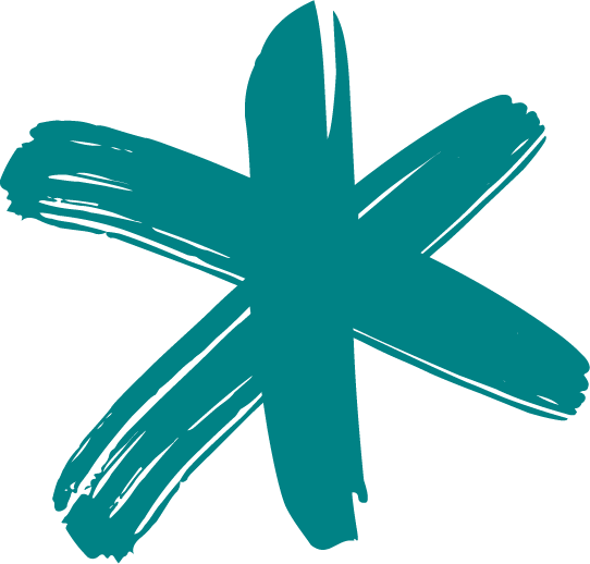 Blue abstract star-shaped brush stroke on black background.