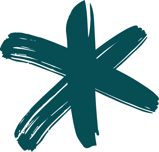 Abstract teal brushstroke star shape on black background