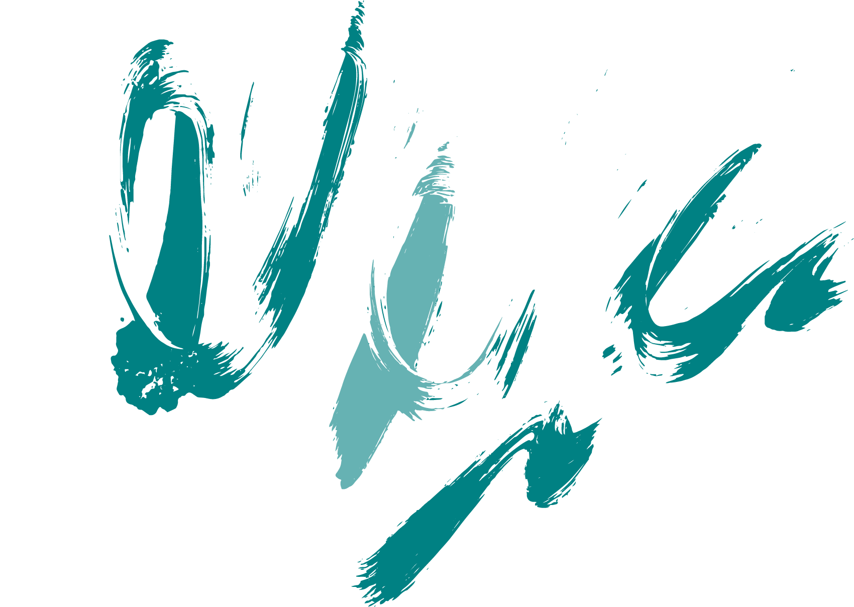 Blue and teal abstract brush stroke text on black background.