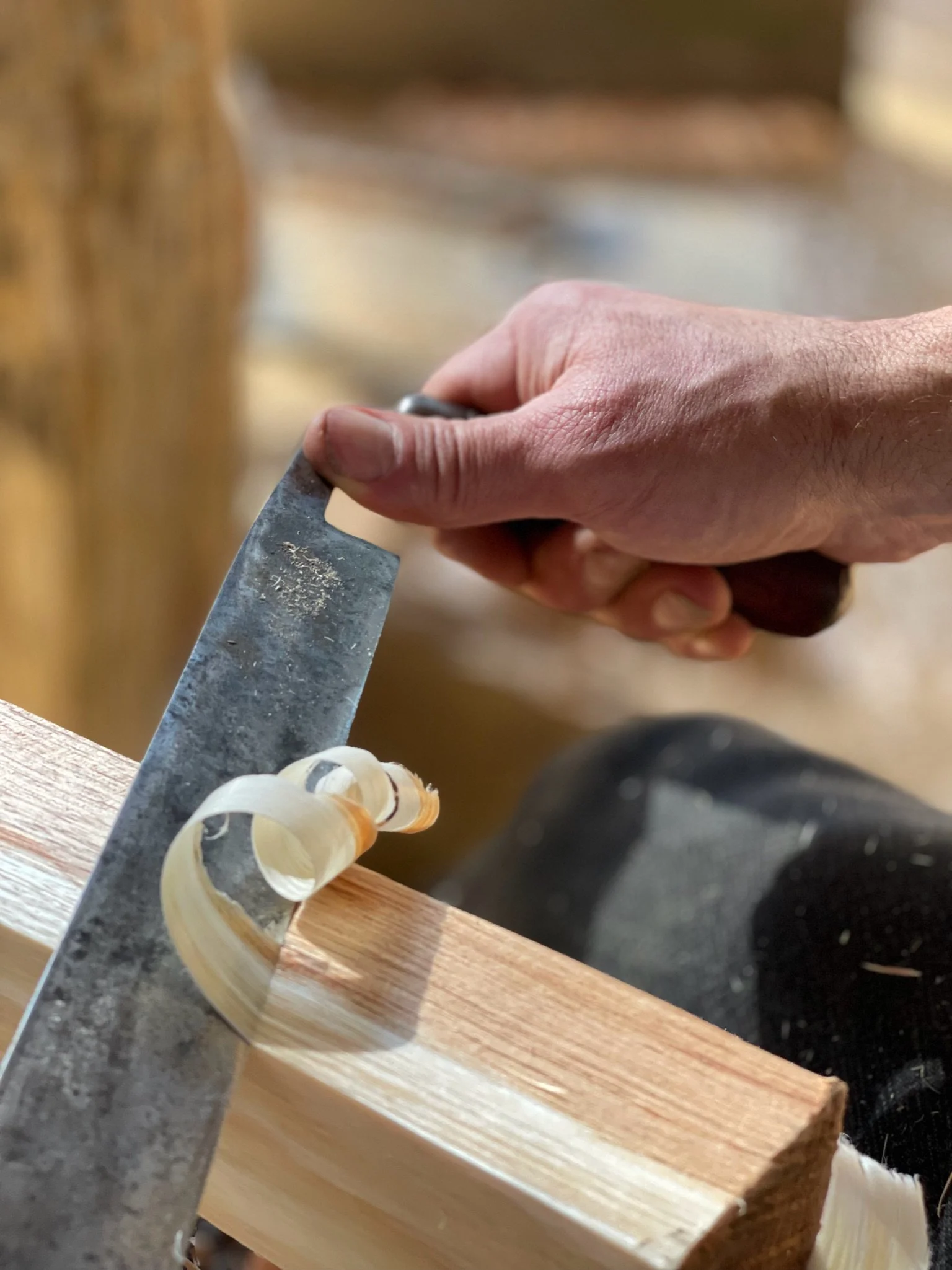 Coat Rail Making: Drawknife and Carving Skills in the Wisdom Through Wood workshop.