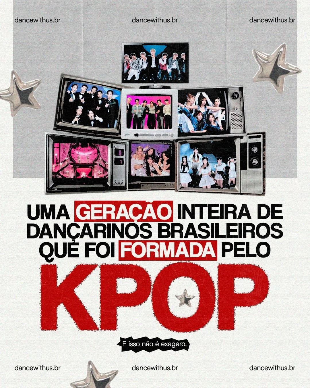 O K-pop n&atilde;o trouxe s&oacute; m&uacute;sica pro Brasil. Trouxe dan&ccedil;arinos.

Uma gera&ccedil;&atilde;o descobriu a dan&ccedil;a assistindo clipes no YouTube. 

O que come&ccedil;ou no espelho do quarto virou voca&ccedil;&atilde;o e profis