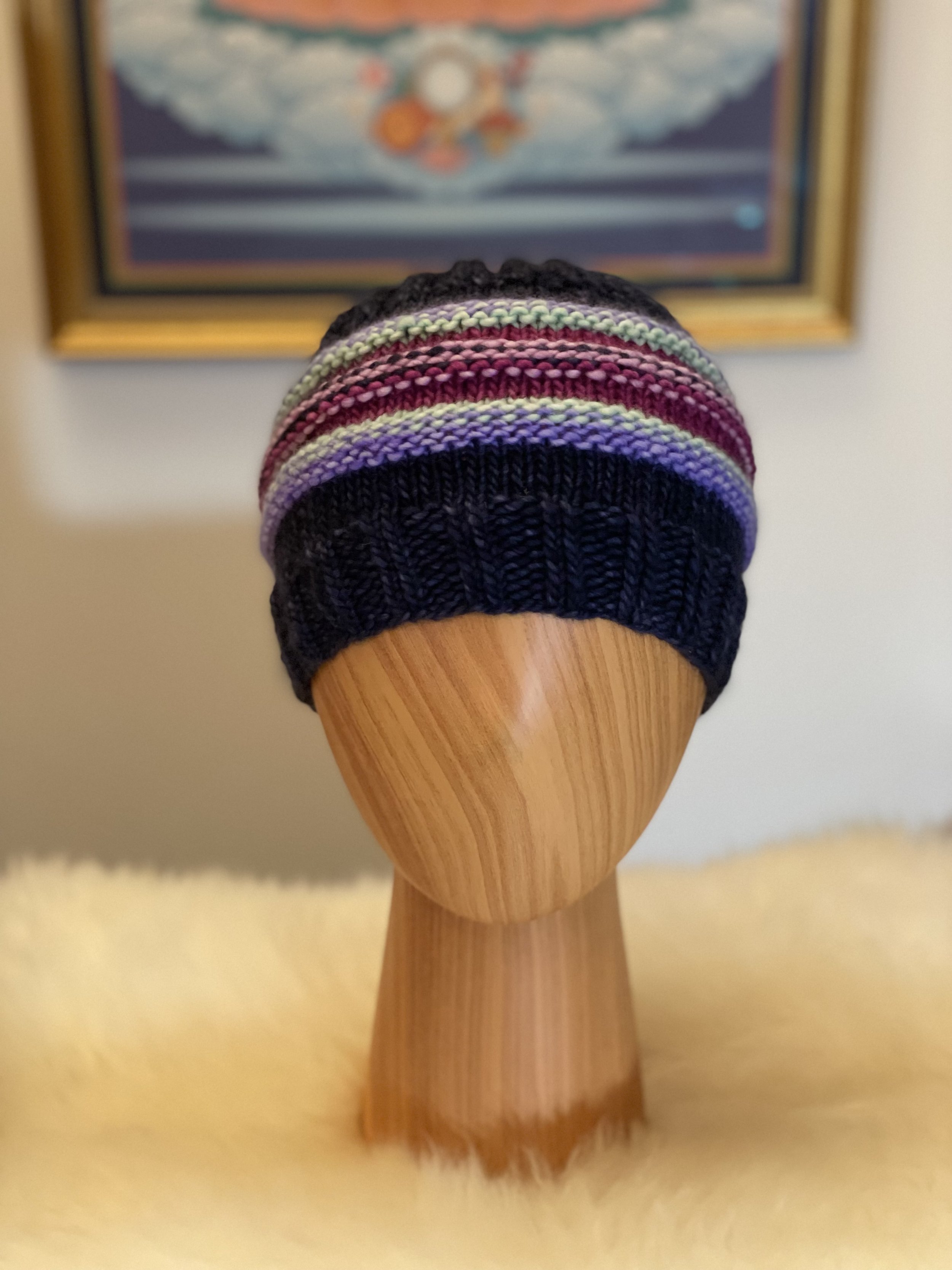 Adult Striped Beanie (Blue Sita)