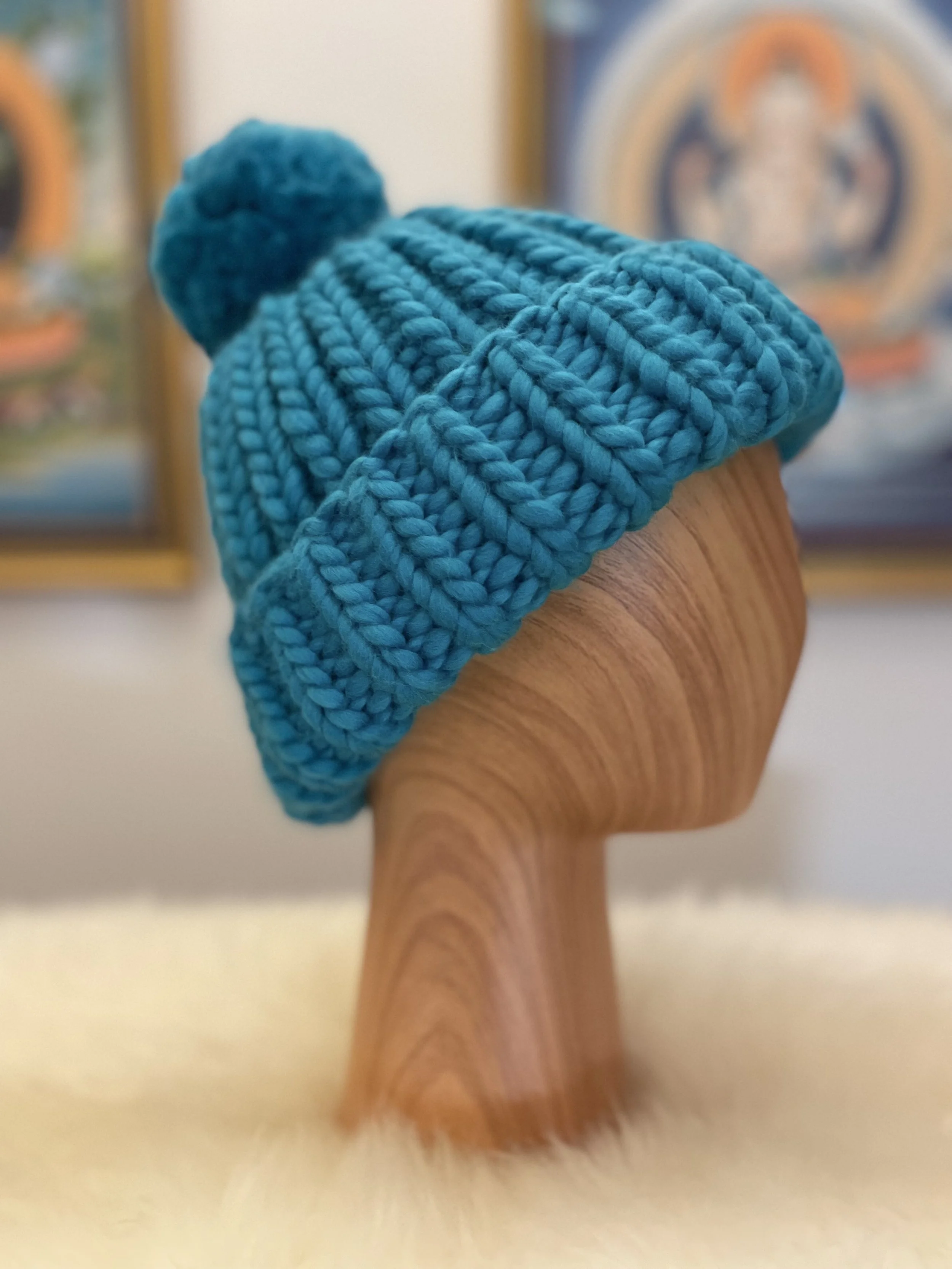Adult Pompom Hat (Tropic Blue)