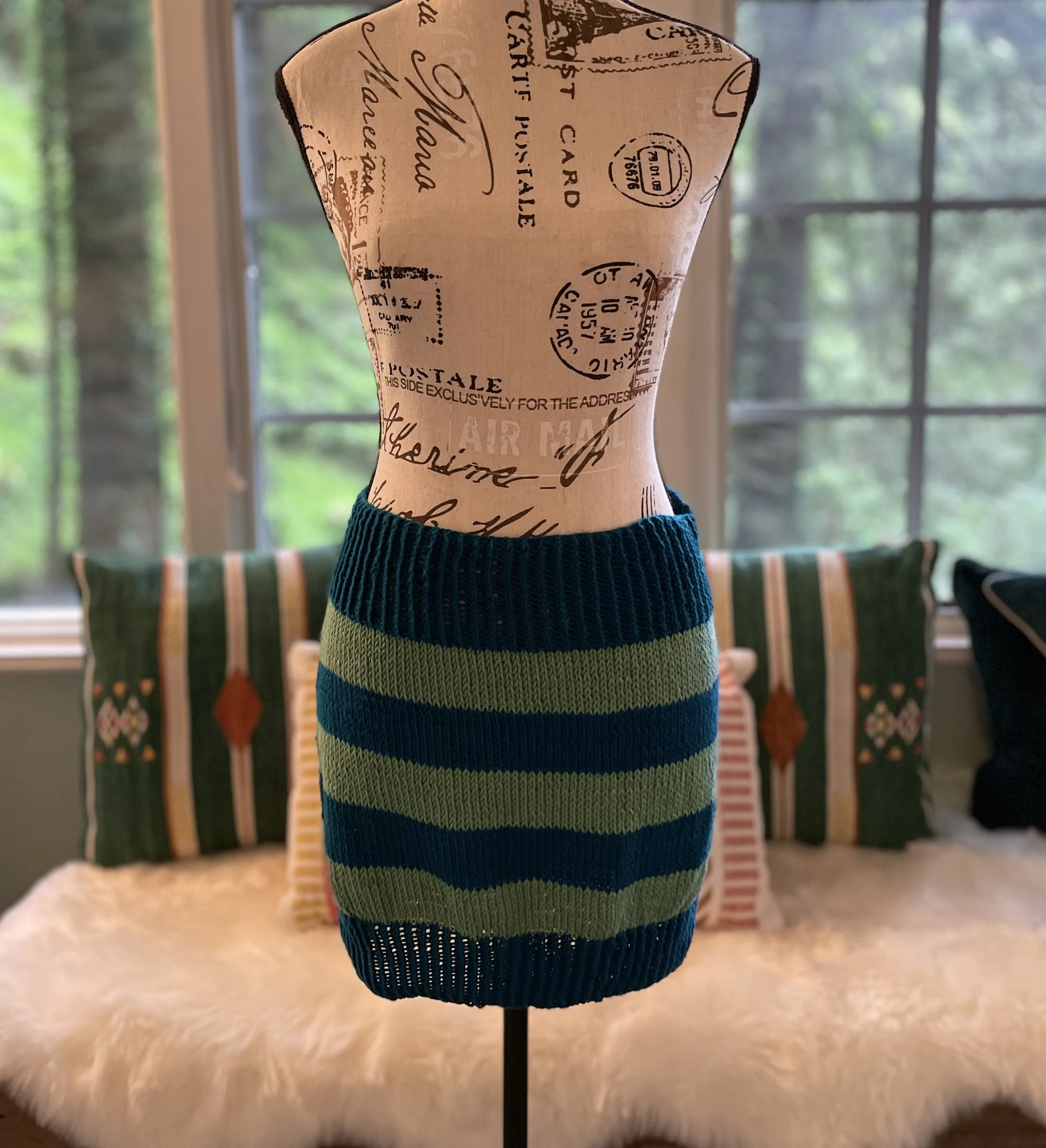 Striped Mini Skirt (Teal Blue & Seafoam Green)
