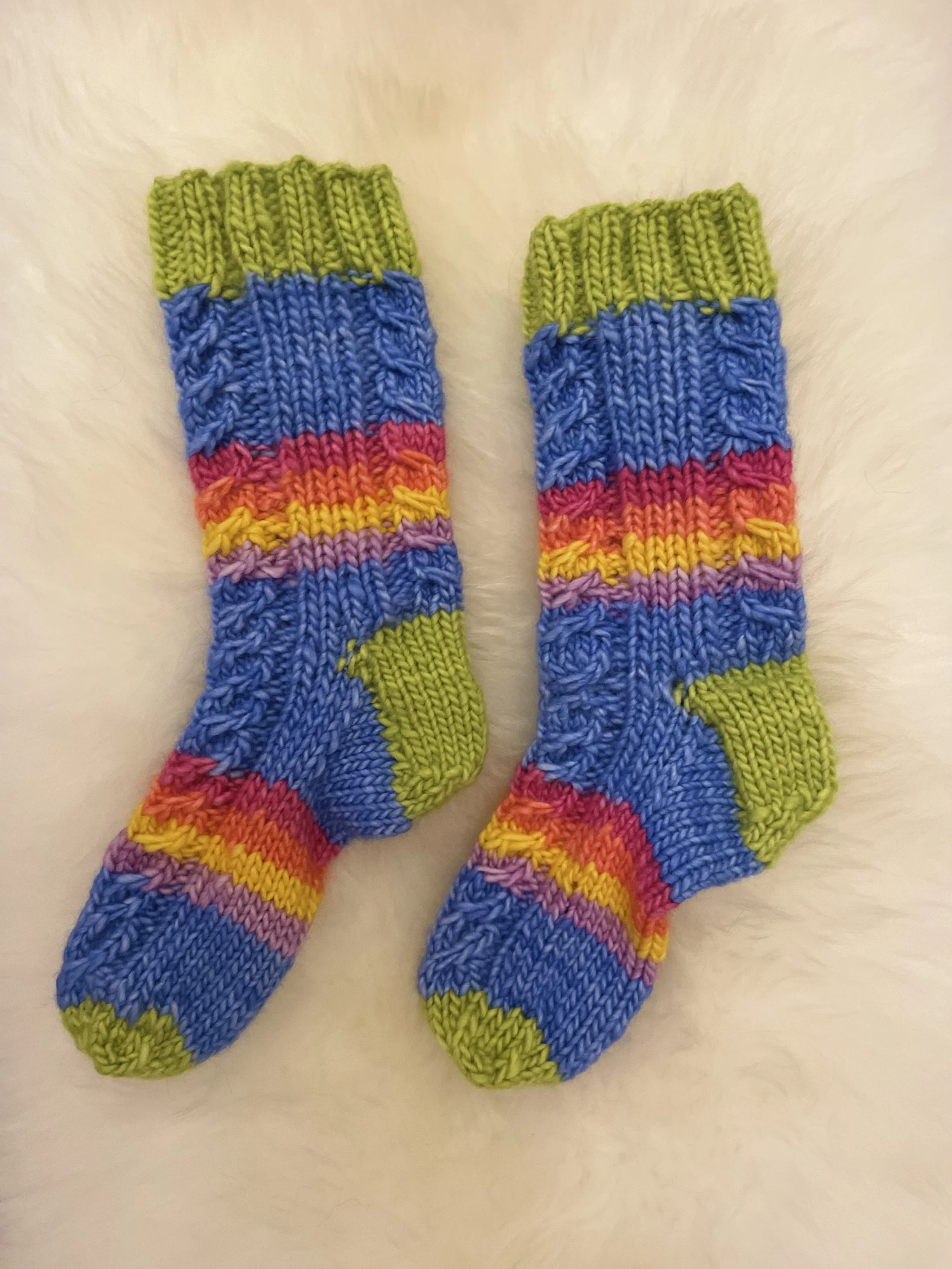Ayla Cable Socks - Rainbow Brite edition (ankle)