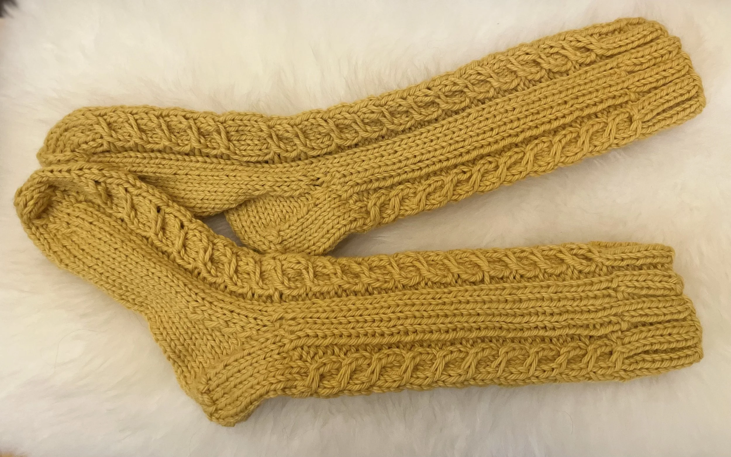 Ayla Cable Socks - Ochre (mid-calf)