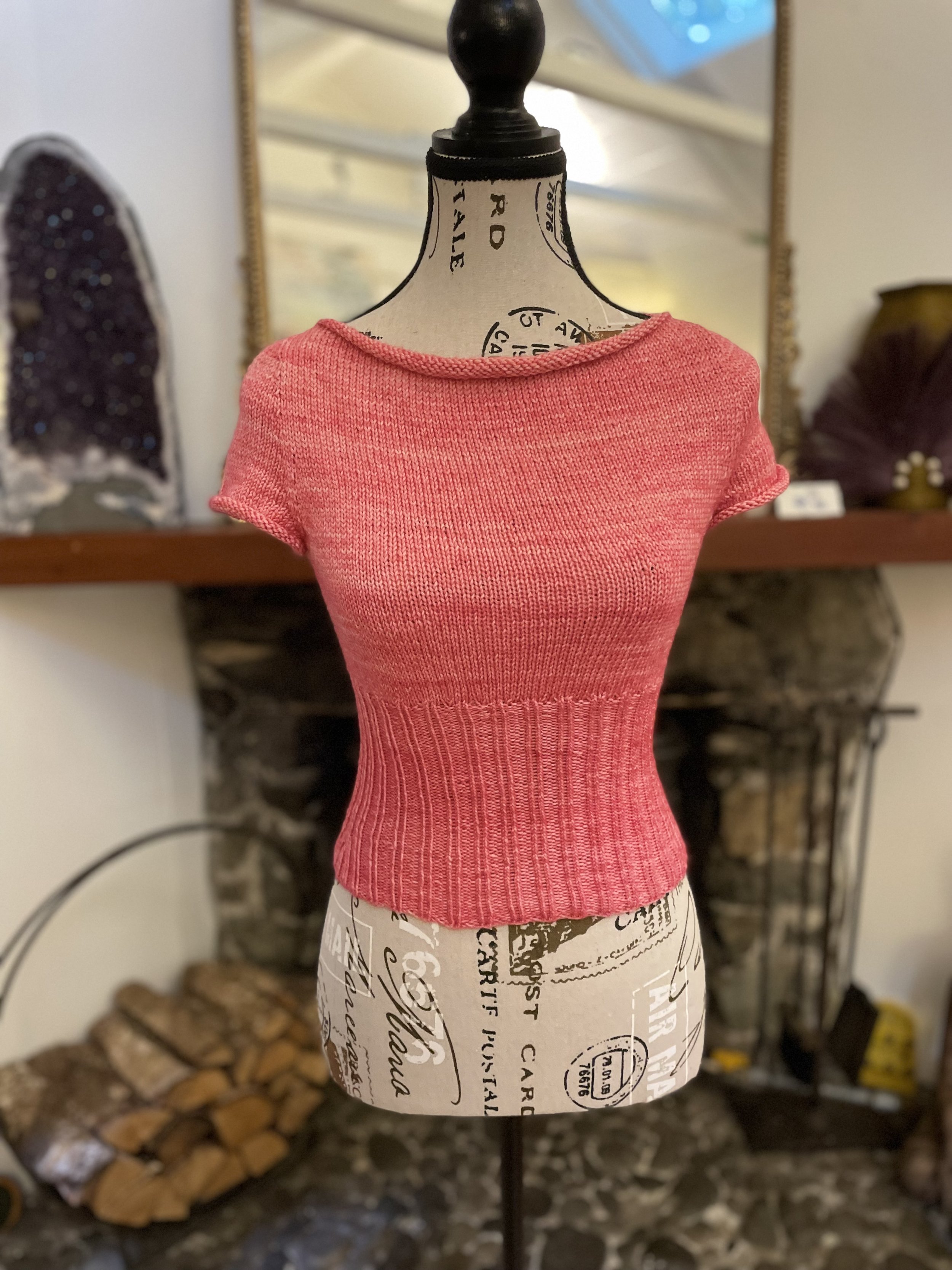 Rolled Boat Neck Cropped Tee (Cactus Flower)