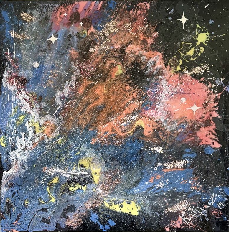Fireworks Galaxy (2019)
36”x36" - Acrylic, resin and metallic pigment on canvas
$975